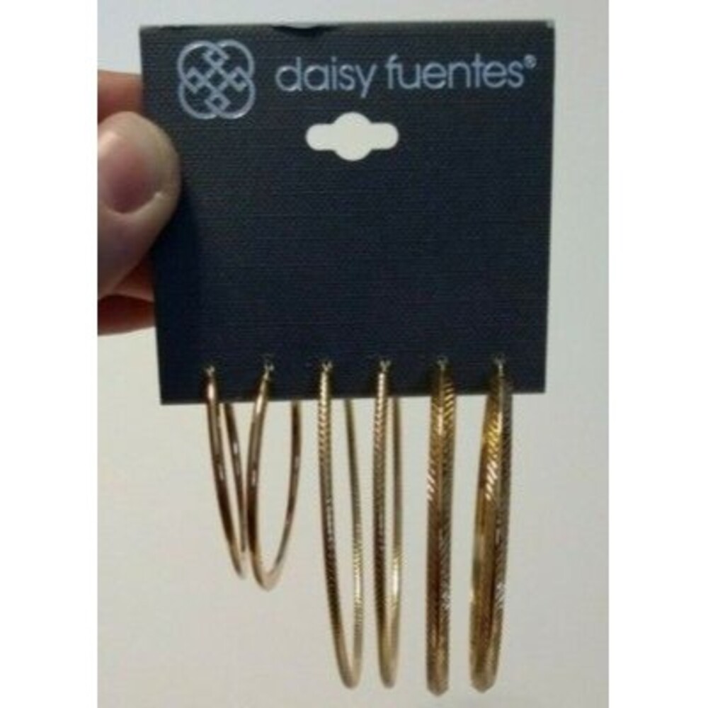 Daisy Fuentes Earrings Hoops (Set of 3) Gold Toned Fashion Jewelry